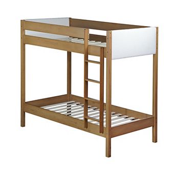 Whisen Twin Over Twin Bunk Bed with Upholstered Headboard, Ladder, and Safety Guardrails Natural