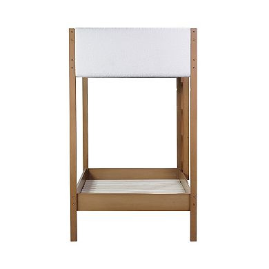 Whisen Twin Over Twin Bunk Bed with Upholstered Headboard, Ladder, and Safety Guardrails Natural