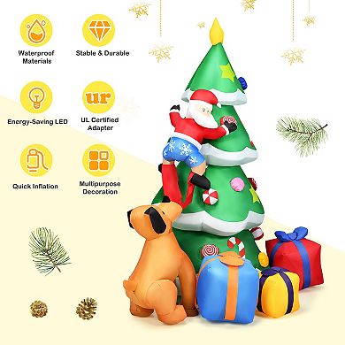 Costway 7 FT Inflatable Christmas Tree Santa Decor w/LED Lights Outdoor Yard Decoration