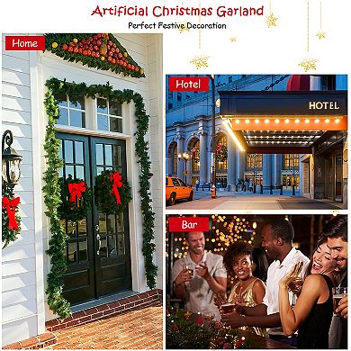 Costway 9ft Pre-Lit Artificial Christmas Garland with Mixed Decorations and LED Lights