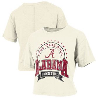 Women's Pressbox Natural Alabama Crimson Tide Vintage Wash Waist-Length T-Shirt