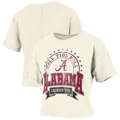 Women's Pressbox Natural Alabama Crimson Tide Vintage Wash Waist-Length T-Shirt