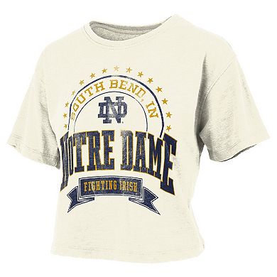 Women's Pressbox Natural Notre Dame Fighting Irish Vintage Wash Waist-Length T-Shirt