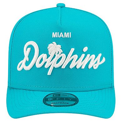 Men's New Era Aqua Miami Dolphins Local Play A-Frame 9FIFTY Snapback Hat