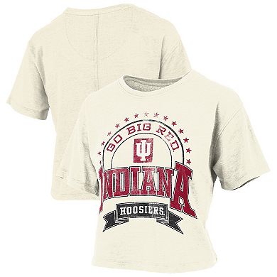 Women's Pressbox Natural Indiana Hoosiers Vintage Wash Waist-Length T-Shirt