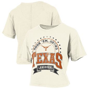 Women's Pressbox Natural Texas Longhorns Vintage Wash Waist-Length T-Shirt