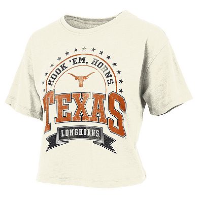 Women's Pressbox Natural Texas Longhorns Vintage Wash Waist-Length T-Shirt
