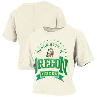 Women's Pressbox Natural Oregon Ducks Vintage Wash Waist-Length T-Shirt