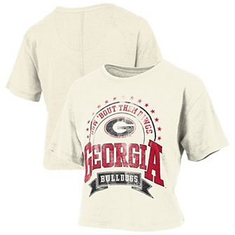 Women's Pressbox Natural Georgia Bulldogs Vintage Wash Waist-Length T-Shirt