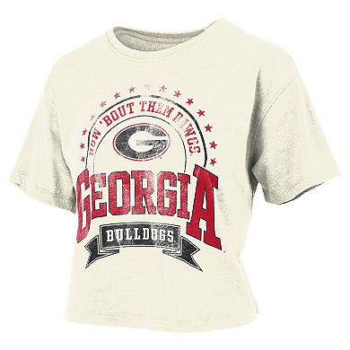Women's Pressbox Natural Georgia Bulldogs Vintage Wash Waist-Length T-Shirt