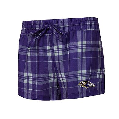 Women's Concepts Sport Heather Gray/Purple Baltimore Ravens Regulate Plaid Long-Sleeve T-Shirt & Shorts Sleep Set