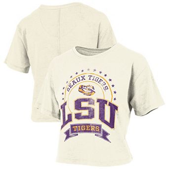 Women's Pressbox Natural LSU Tigers Vintage Wash Waist-Length T-Shirt