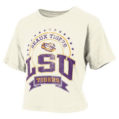Women's Pressbox Natural LSU Tigers Vintage Wash Waist-Length T-Shirt