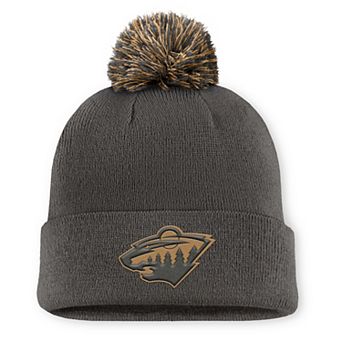 Men's Fanatics Charcoal Minnesota Wild Authentic Pro Military Appreciation Cuffed Knit Hat with Pom
