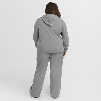 Women's WEAR by Erin Andrews Gray San Francisco 49ers Plus Size Waffle-Knit Long Sleeve Hooded Shirt & Pants Lounge Set