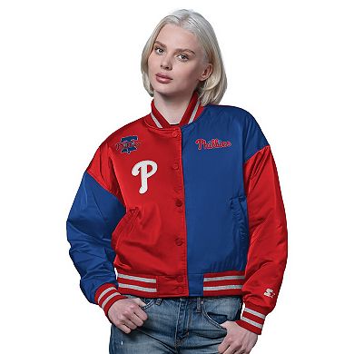 Women's Starter Red/Royal Philadelphia Phillies Offside Full-Snap Varsity Jacket