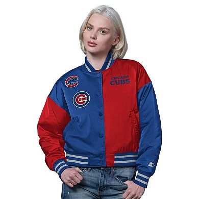 Women's Starter Royal/Red Chicago Cubs Offside Full-Snap Varsity Jacket