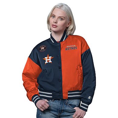 Women's Starter Navy/Orange Houston Astros Offside Full-Snap Varsity Jacket