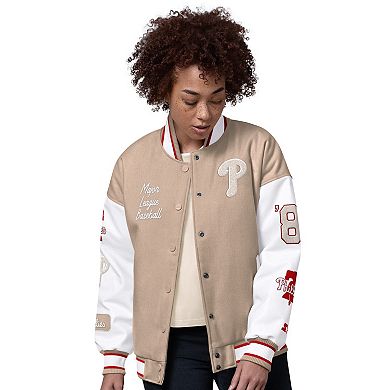 Women's Starter Sand Philadelphia Phillies Free Ball Varsity Jacket