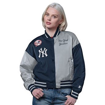 Women's Starter Navy/Gray New York Yankees Offside Full-Snap Varsity Jacket