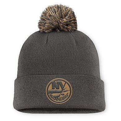 Men's Fanatics Charcoal New York Islanders Authentic Pro Military Appreciation Cuffed Knit Hat with Pom