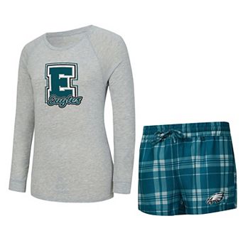 Women's Concepts Sport Heather Gray/Green Philadelphia Eagles Regulate Plaid Long-Sleeve T-Shirt & Shorts Sleep Set
