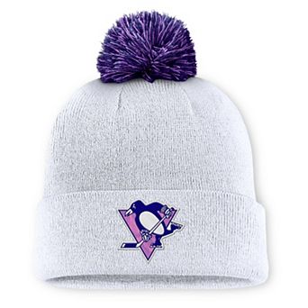 Men's Fanatics White Pittsburgh Penguins Authentic Pro Hockey Fights Cancer Cuffed Knit Hat with Pom