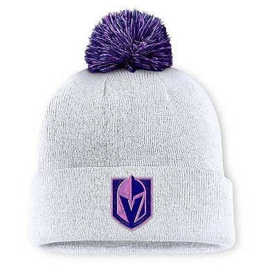 Men's Fanatics White Vegas Golden Knights Authentic Pro Hockey Fights Cancer Cuffed Knit Hat with Pom