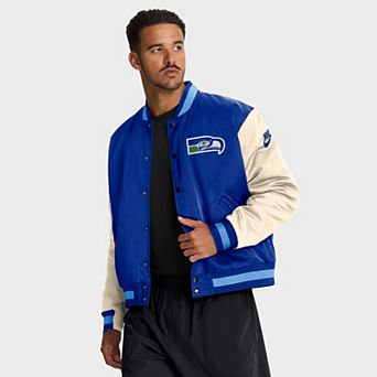 Men's Nike Royal/Cream Seattle Seahawks Rewind Legacy Full-Snap Bomber Jacket