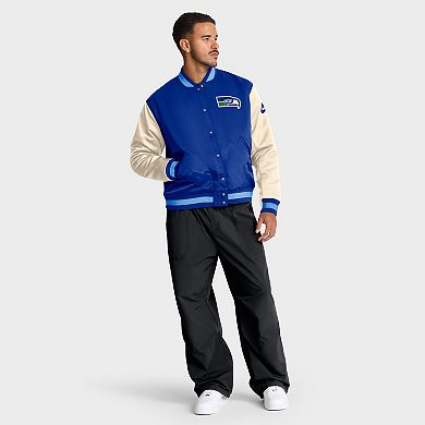 Men's Nike Royal/Cream Seattle Seahawks Rewind Legacy Full-Snap Bomber Jacket
