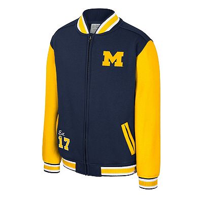 Youth Colosseum Navy Michigan Wolverines Grand Tour Full-Zip Bomber Jacket