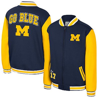 Youth Colosseum Navy Michigan Wolverines Grand Tour Full-Zip Bomber Jacket