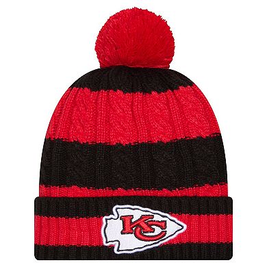 Women's New Era Red Kansas City Chiefs Braided Cuffed Knit Hat with Pom