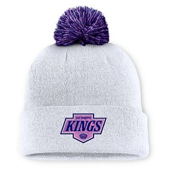 Men's Fanatics White Los Angeles Kings Authentic Pro Hockey Fights Cancer Cuffed Knit Hat with Pom