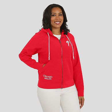 Women's WEAR by Erin Andrews Red Philadelphia Phillies Vintage Full-Zip Raglan Hoodie