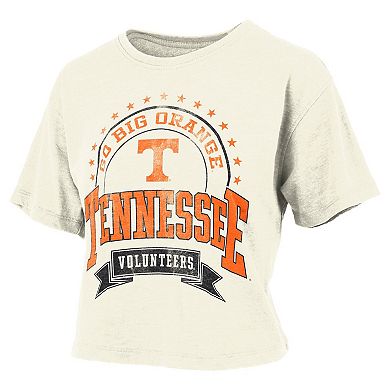 Women's Pressbox Natural Tennessee Volunteers Vintage Wash Waist-Length T-Shirt