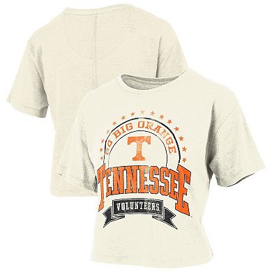 Women's Pressbox Natural Tennessee Volunteers Vintage Wash Waist-Length T-Shirt