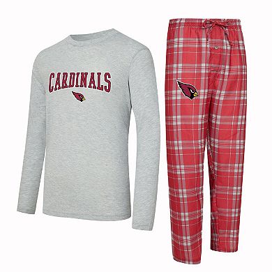 Men's Concepts Sport Cardinal/Heather Gray Arizona Cardinals Regulate Long Sleeve T-Shirt and Plaid Pant Set