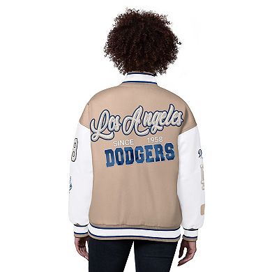 Women's Starter Sand Los Angeles Dodgers Free Ball Varsity Jacket