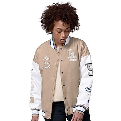 Women's Starter Sand Los Angeles Dodgers Free Ball Varsity Jacket