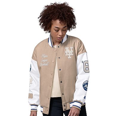 Women's Starter Sand New York Mets Free Ball Varsity Jacket
