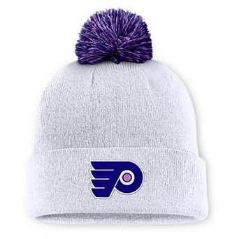 Men's Fanatics White Philadelphia Flyers Authentic Pro Hockey Fights Cancer Cuffed Knit Hat with Pom
