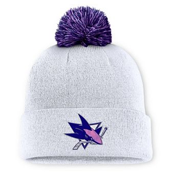 Men's Fanatics White San Jose Sharks Authentic Pro Hockey Fights Cancer Cuffed Knit Hat with Pom
