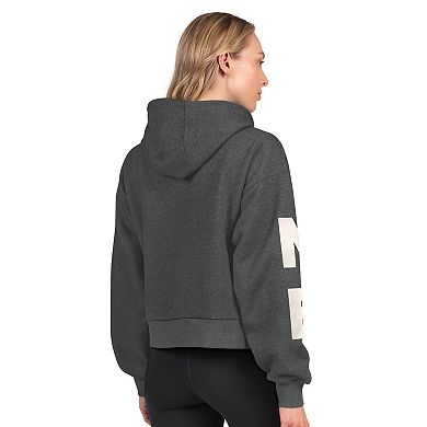 Women's Starter Heather Charcoal New England Patriots Star Player Cropped Fleece Pullover Hoodie