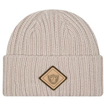 Men's New Era Light Beige Las Vegas Raiders Logo Applique Cuffed Knit Hat