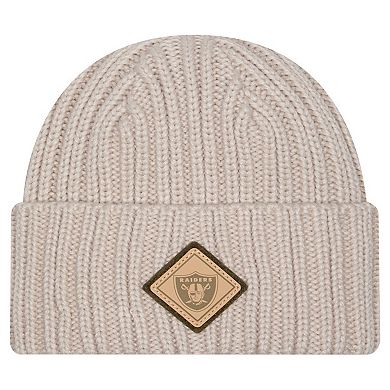 Men's New Era Light Beige Las Vegas Raiders Logo Applique Cuffed Knit Hat