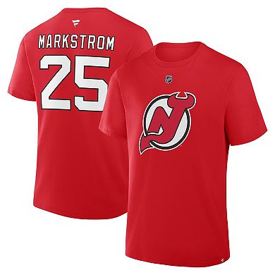 Men's Fanatics Jacob Markstrom Red New Jersey Devils Authentic Stack Name & Number T-Shirt