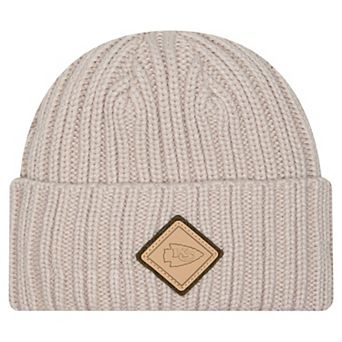 Men's New Era Light Beige Kansas City Chiefs Logo Applique Cuffed Knit Hat