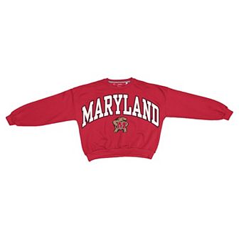 Women's Pressbox Red Maryland Terrapins Oversized Janice Waist-Length Sweatshirt