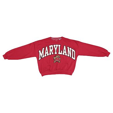 Women's Pressbox Red Maryland Terrapins Oversized Janice Waist-Length Sweatshirt